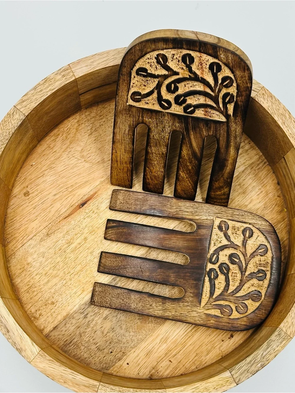 Handcrafted Wooden Salad Hands in Brown - Rustic Home Accents
